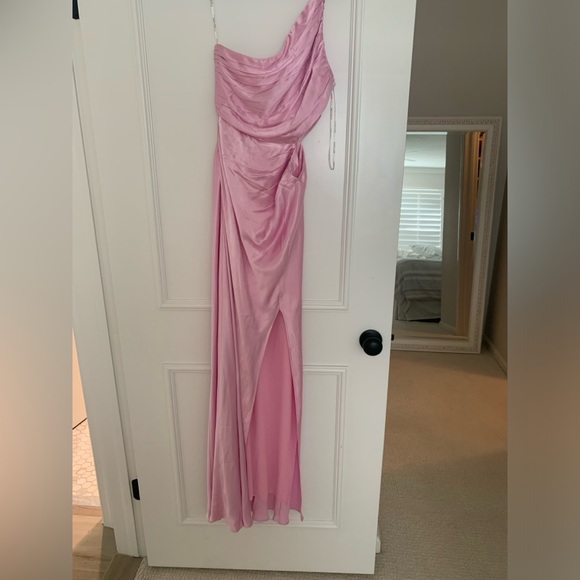 Shona Joy Asymmetrical Gathered Dress in Peony - Picture 2 of 3